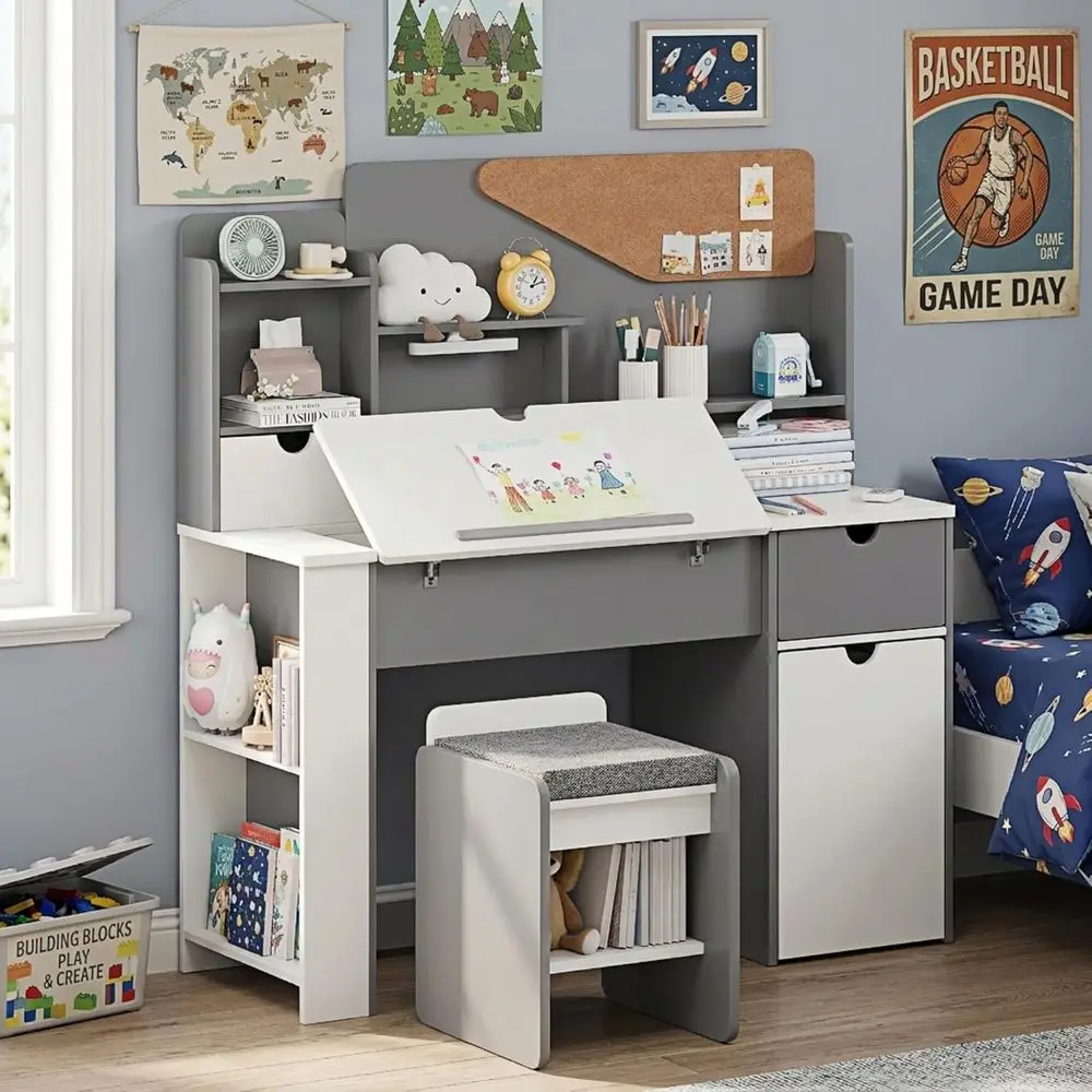 Wooden Kids Desk and Chair Set with Storage, Multifunctional Study Table for Ages 5-12, Ideal for Bedroom (Grey)
Wooden Kids Desk and Chair Set with Storage, Multifunctional Study Table for Ages 5-12, Ideal for Bedroom (Grey)