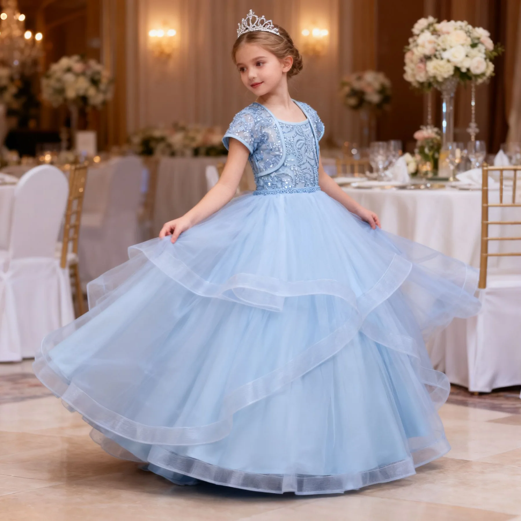 Детская куртка с короткими рукавами и пайетками, длинное платье из тюля для девочек, церемония, свадьба, официальный вечер, день рождения, бальное платье макси
Детская куртка с короткими рукавами и пайетками, длинное платье из тюля для девочек, церемония, свадьба, официальный вечер, день рождения, бальное платье макси