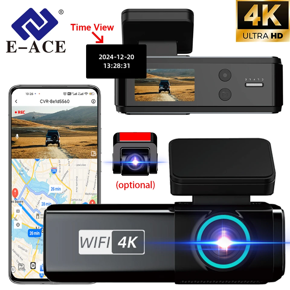 E-ACE Dash Cam 4K Mini Black Box Dual lens Dual Channel Support WIFI GPS Loop Record Parking Monitoring Car Dvr
E-ACE Dash Cam 4K Mini Black Box Dual lens Dual Channel Support WIFI GPS Loop Record Parking Monitoring Car Dvr