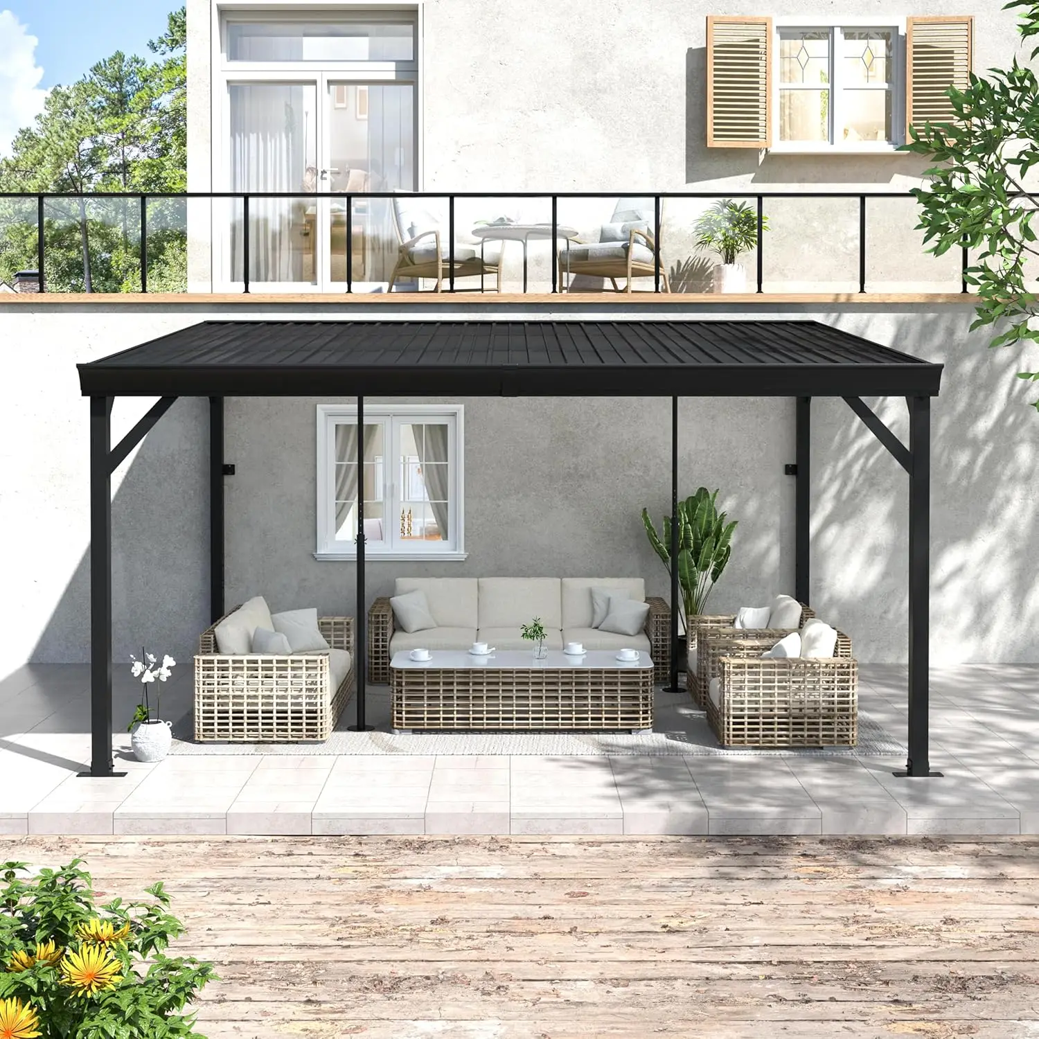 10'x 14' Wall-Mounted Gazebo, Outdoor Pergola Gazebo with Gutter, Lean to Gazebo with Adjustable Support Posts,, Customized
10'x 14' Wall-Mounted Gazebo, Outdoor Pergola Gazebo with Gutter, Lean to Gazebo with Adjustable Support Posts,, Customized
