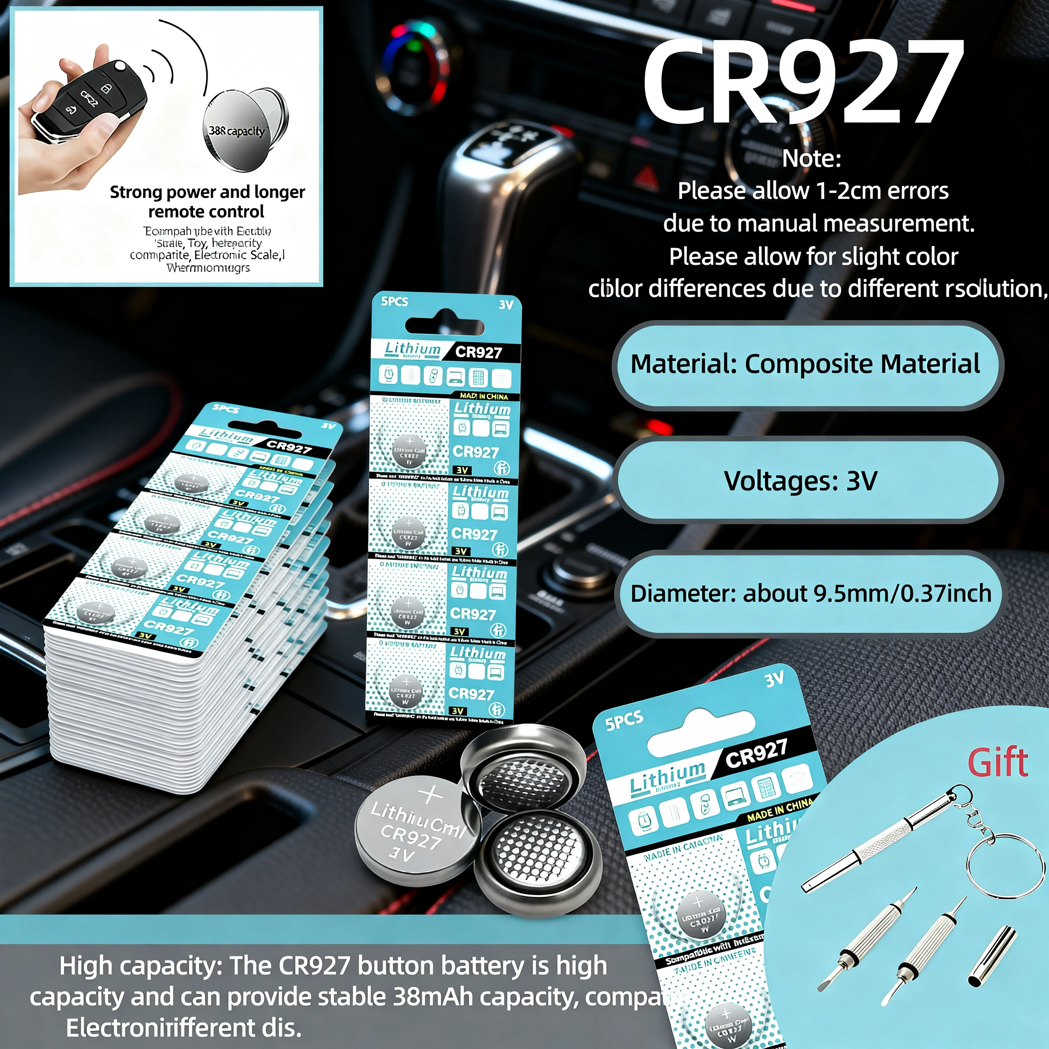 CR927 86HC 3V 38mAh Lithium Coin Cell Battery Compatible for Electronic Scale Toy Thermometers
CR927 86HC 3V 38mAh Lithium Coin Cell Battery Compatible for Electronic Scale Toy Thermometers