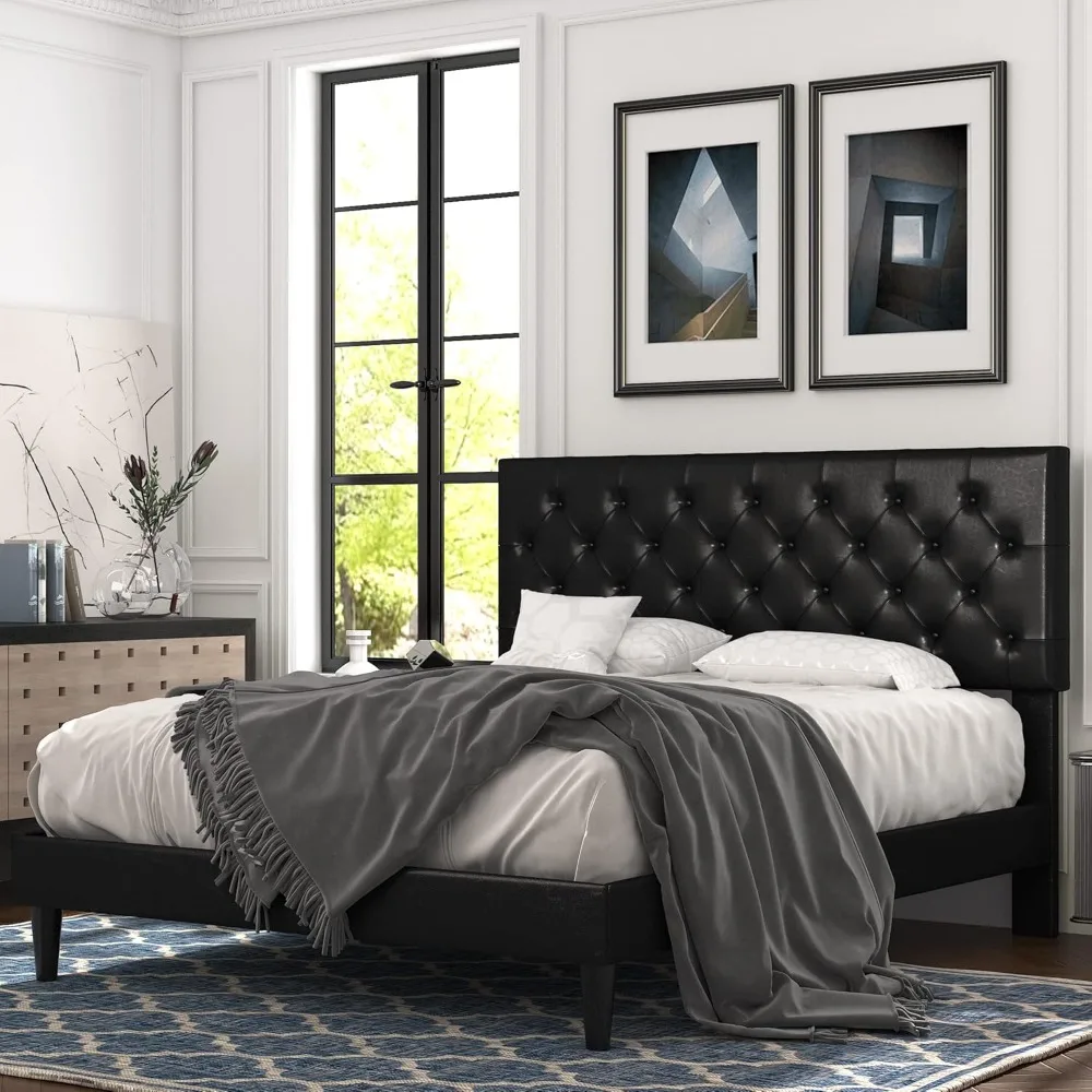 Full Size Bed Frame with Adjustable Diamond Stitching Button Cluster Headboard, Artificial Leather Cushioned Platform Bed
Full Size Bed Frame with Adjustable Diamond Stitching Button Cluster Headboard, Artificial Leather Cushioned Platform Bed