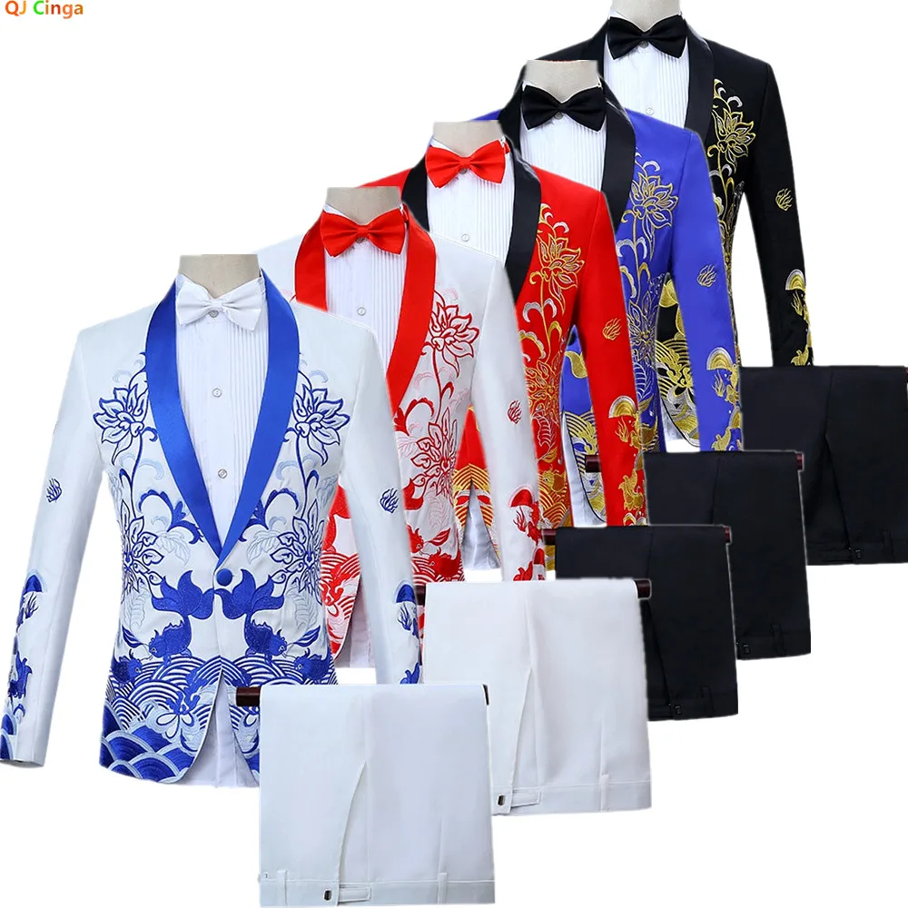 Men's Blue Embroidered Two-Piece Suit - Stage Performance Suit Jacket with Trousers, Embroidered Decorative Patterns.
Men's Blue Embroidered Two-Piece Suit - Stage Performance Suit Jacket with Trousers, Embroidered Decorative Patterns.