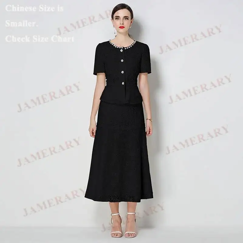Summer Lace Sequin Two Piece Set Women Short Sleeve Embroidery Hollow Out Bead Long Dresses Blouses Midi Skirt Suits 2pcs Outfit
Summer Lace Sequin Two Piece Set Women Short Sleeve Embroidery Hollow Out Bead Long Dresses Blouses Midi Skirt Suits 2pcs Outfit