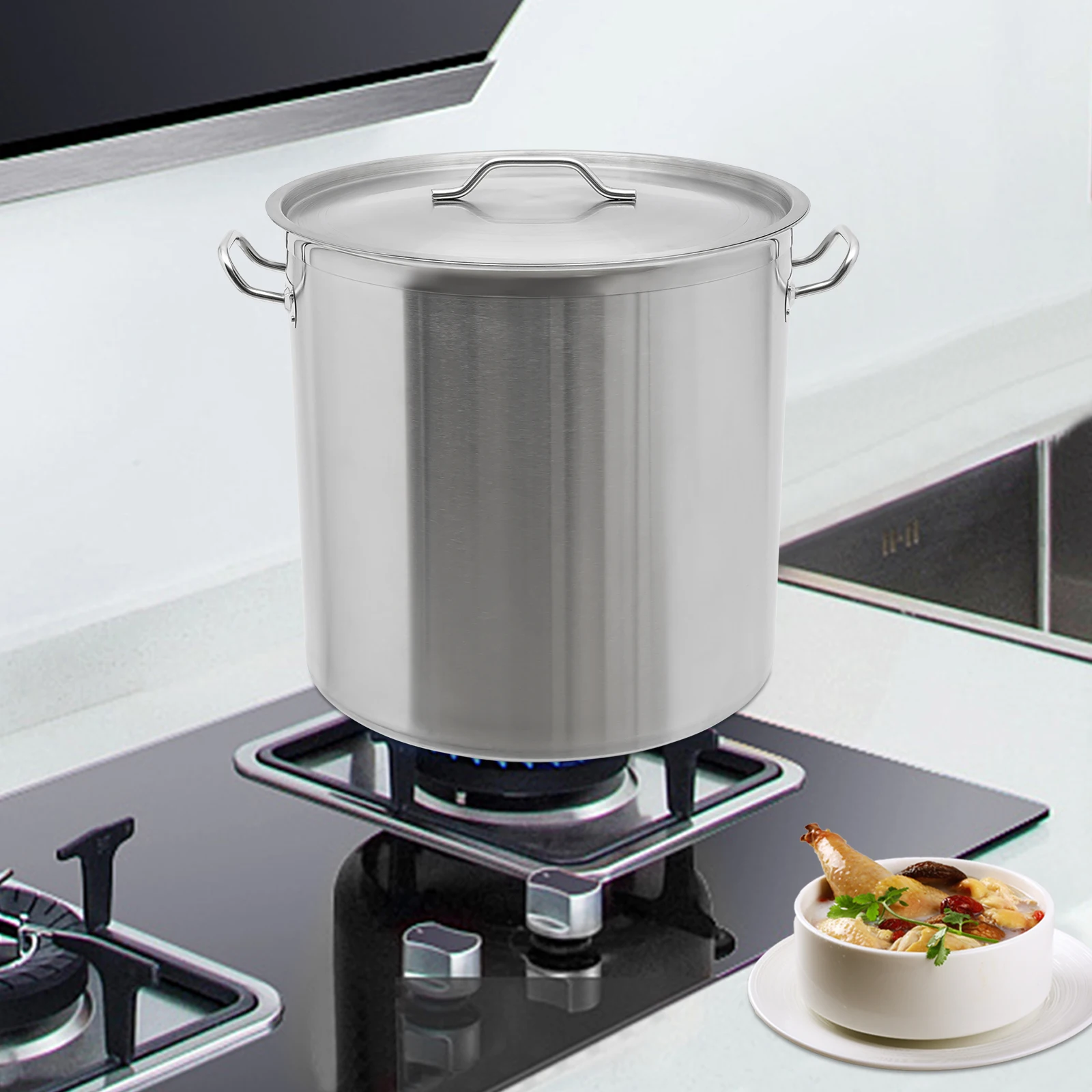 100QT Stainless Steel Pot with Lid Bottom Stockpot Deep Pot Oil Milk Tea Cater Stew Soup Boiling Pan Cookware
100QT Stainless Steel Pot with Lid Bottom Stockpot Deep Pot Oil Milk Tea Cater Stew Soup Boiling Pan Cookware
