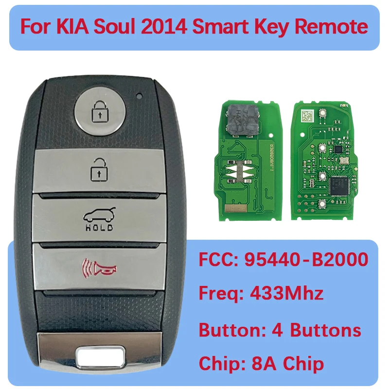 CN051243 Послепродажный 4-кнопочный смарт-брелок без ключа, чип 8А, 433 МГц 95440-B2000 CQOFN00100 для KIA Soul 2014-2016
CN051243 Послепродажный 4-кнопочный смарт-брелок без ключа, чип 8А, 433 МГц 95440-B2000 CQOFN00100 для KIA Soul 2014-2016