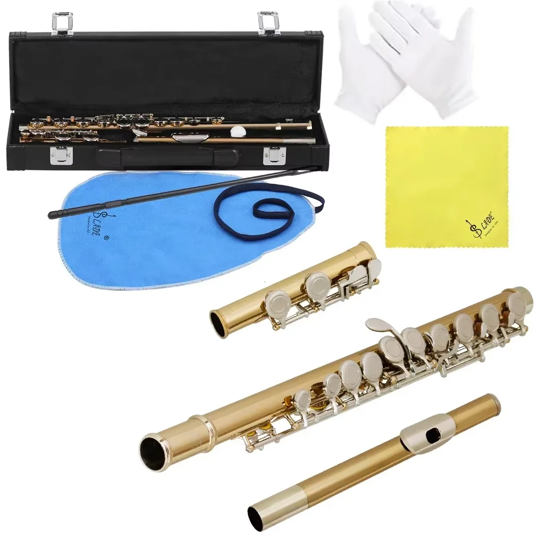 SLADE 16 Holes Gold Silver Flute Close Key Add The E Key Flute for Beginner Student Flute with Cleaning Kit Case Gloves Rods
SLADE 16 Holes Gold Silver Flute Close Key Add The E Key Flute for Beginner Student Flute with Cleaning Kit Case Gloves Rods