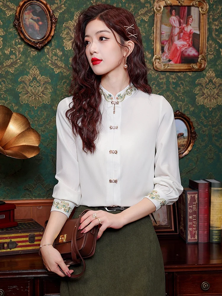 SMTHMA New Chinese Style Embroidered White Shirt For Women New Autumn Versatile Long Sleeved Top
SMTHMA New Chinese Style Embroidered White Shirt For Women New Autumn Versatile Long Sleeved Top