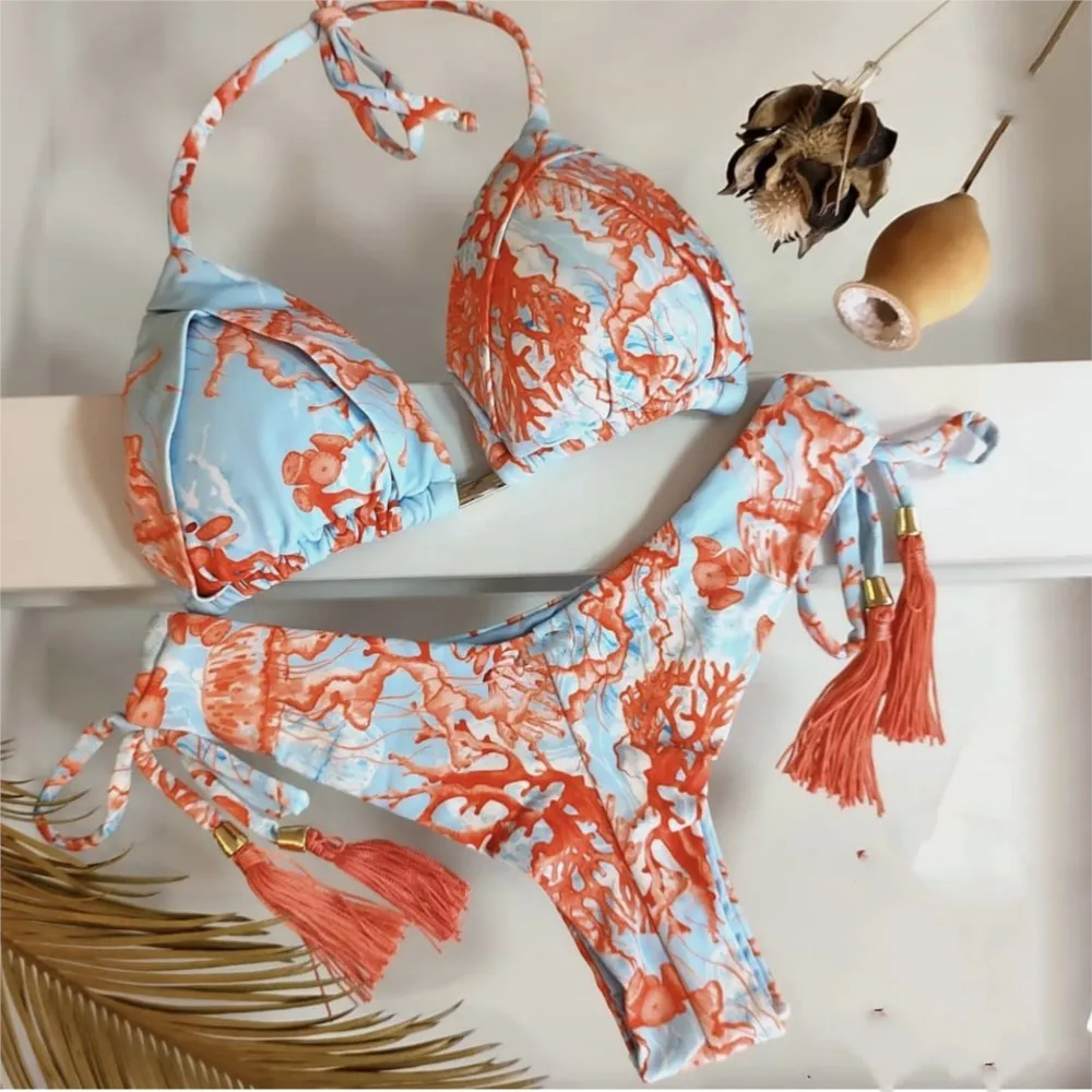 Summer Floral Lacing Up Bow Back Halter Bikini Set Sexy Tassel Waist Swimsuit Women Swimwear Two-pieces Padded Bathing Suit Swim
Summer Floral Lacing Up Bow Back Halter Bikini Set Sexy Tassel Waist Swimsuit Women Swimwear Two-pieces Padded Bathing Suit Swim