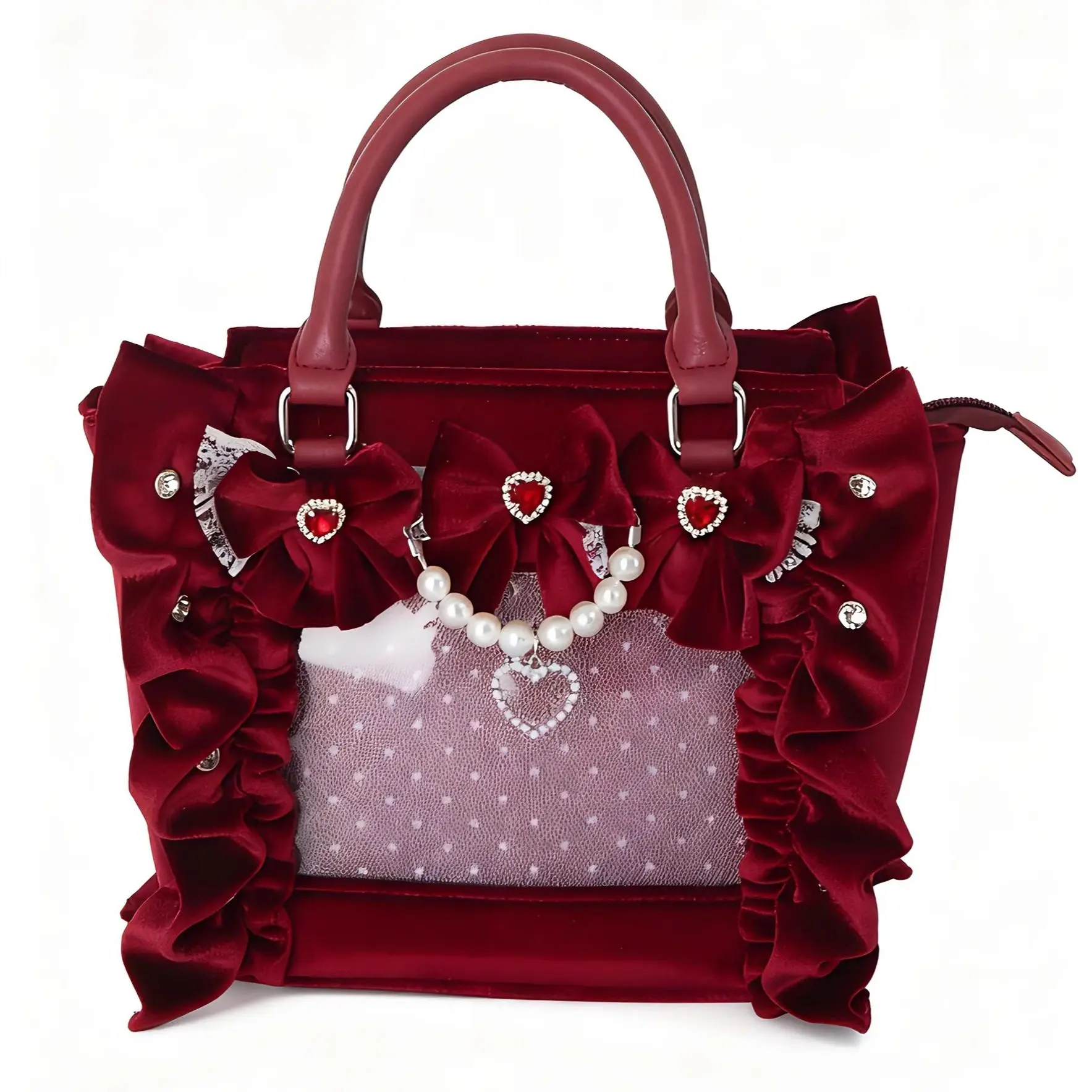Japanese Bud Mass-produced Lolita Velvet Lta Bag Women's Bow Rhinestone Lace Sweet Wind Girl Heart Star Chasing Handbag Female
Japanese Bud Mass-produced Lolita Velvet Lta Bag Women's Bow Rhinestone Lace Sweet Wind Girl Heart Star Chasing Handbag Female