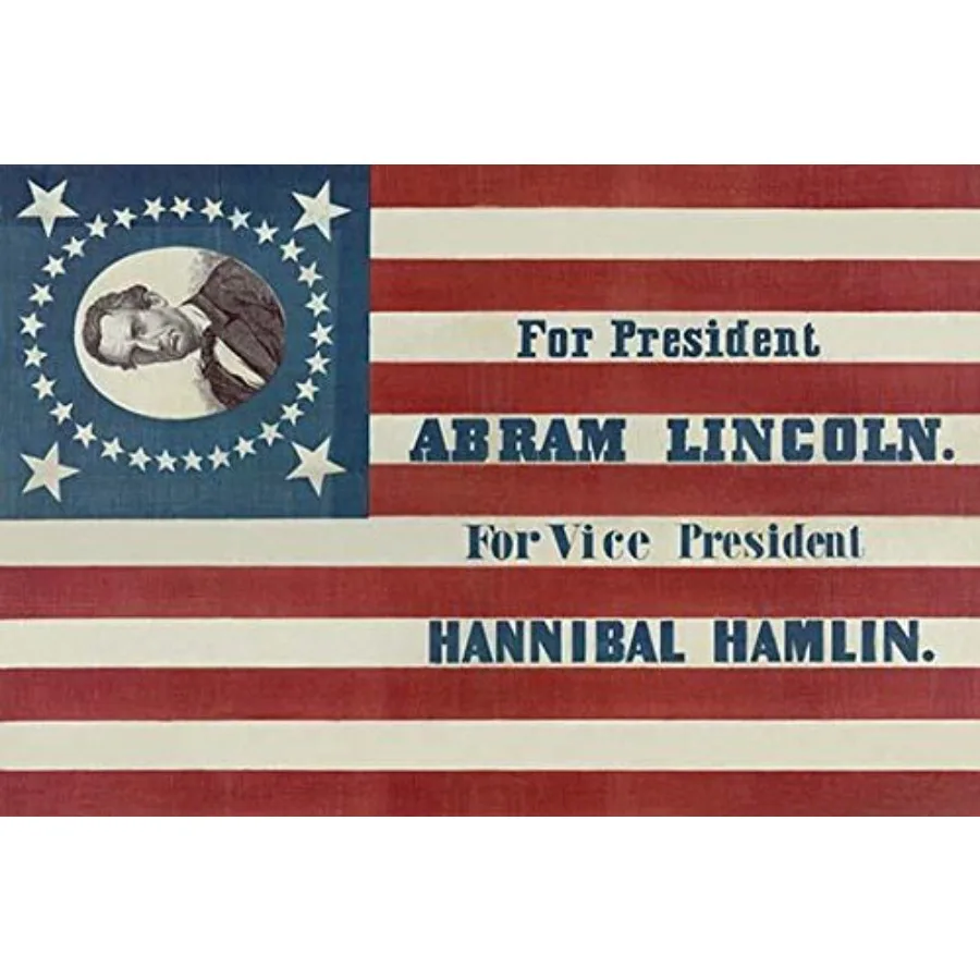 campaign banner for Republican presidential candidate Abraham Lincoln and running mate Hannibal Hamlin Lincolns first name is g
campaign banner for Republican presidential candidate Abraham Lincoln and running mate Hannibal Hamlin Lincolns first name is g