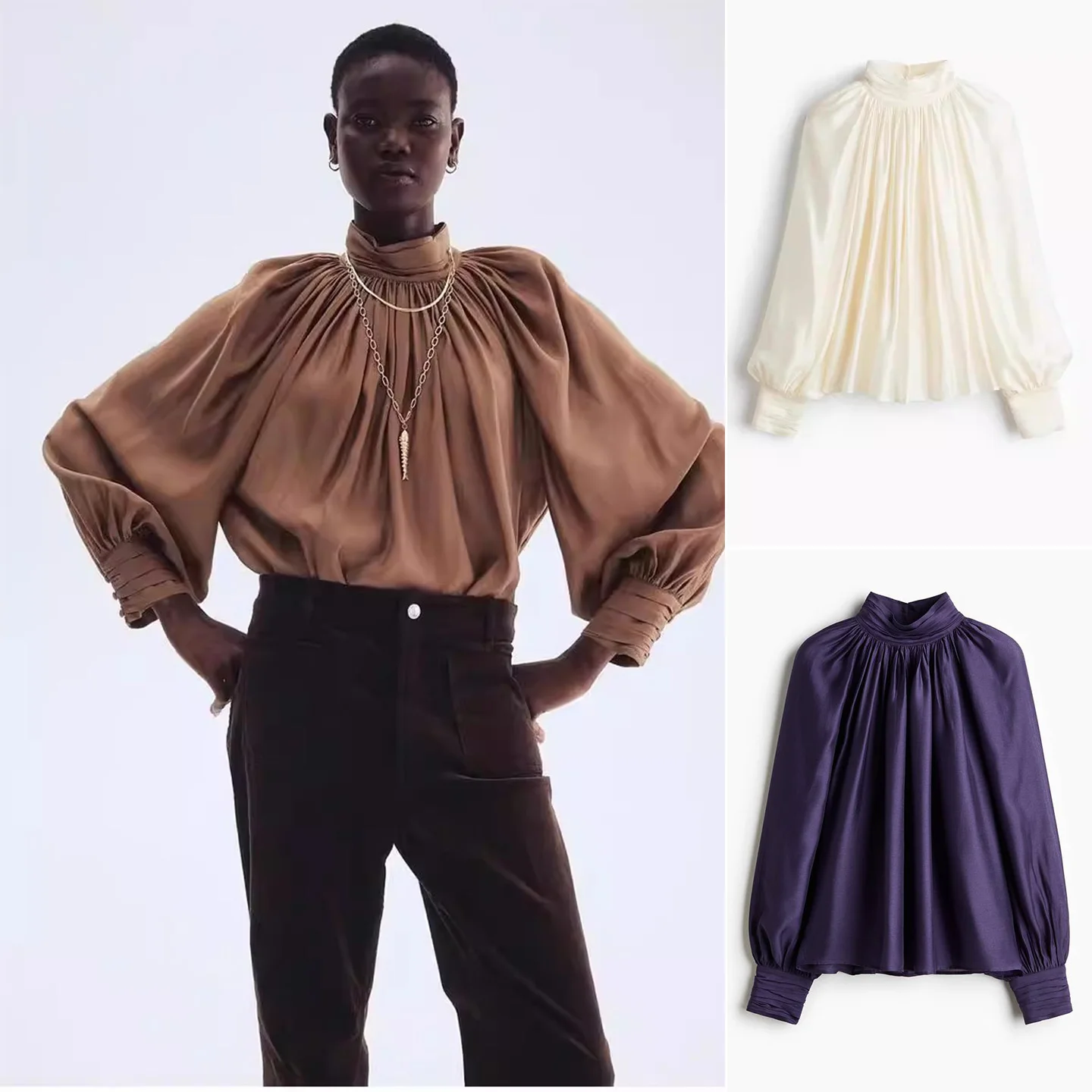Spring New Women's mat Loose Fit Long Sve Lantern Sve Draped Collar Insert oulder Top Chinese Sle irt
Spring New Women's mat Loose Fit Long Sve Lantern Sve Draped Collar Insert oulder Top Chinese Sle irt