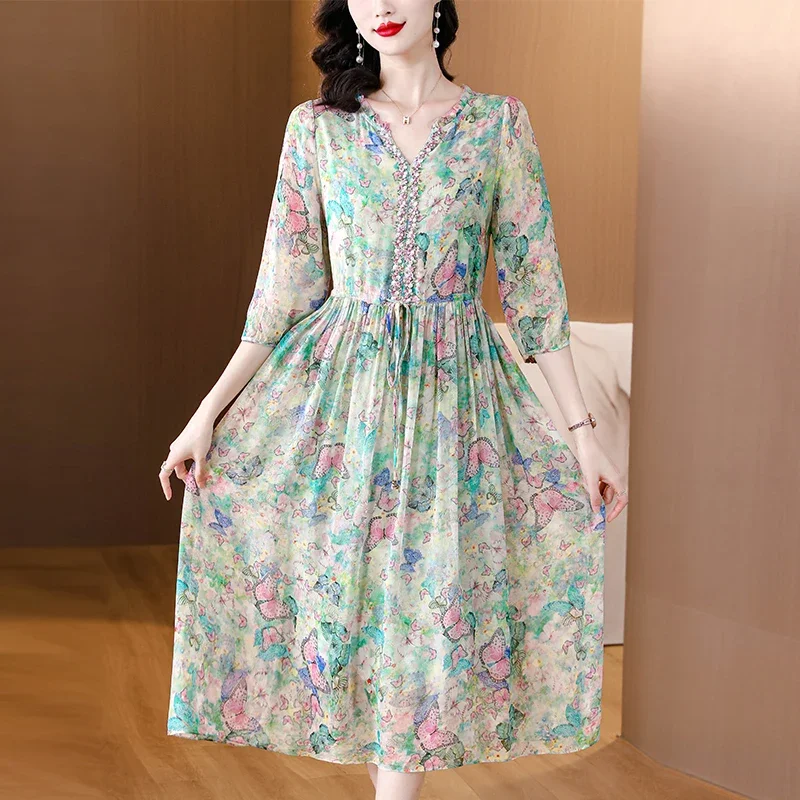 2024 Spring Summer Floral Silk Long Sleeve Midi Dress Women Boho Fashion Casual Dress Korean Elegant Luxury Fashion Dresses
2024 Spring Summer Floral Silk Long Sleeve Midi Dress Women Boho Fashion Casual Dress Korean Elegant Luxury Fashion Dresses