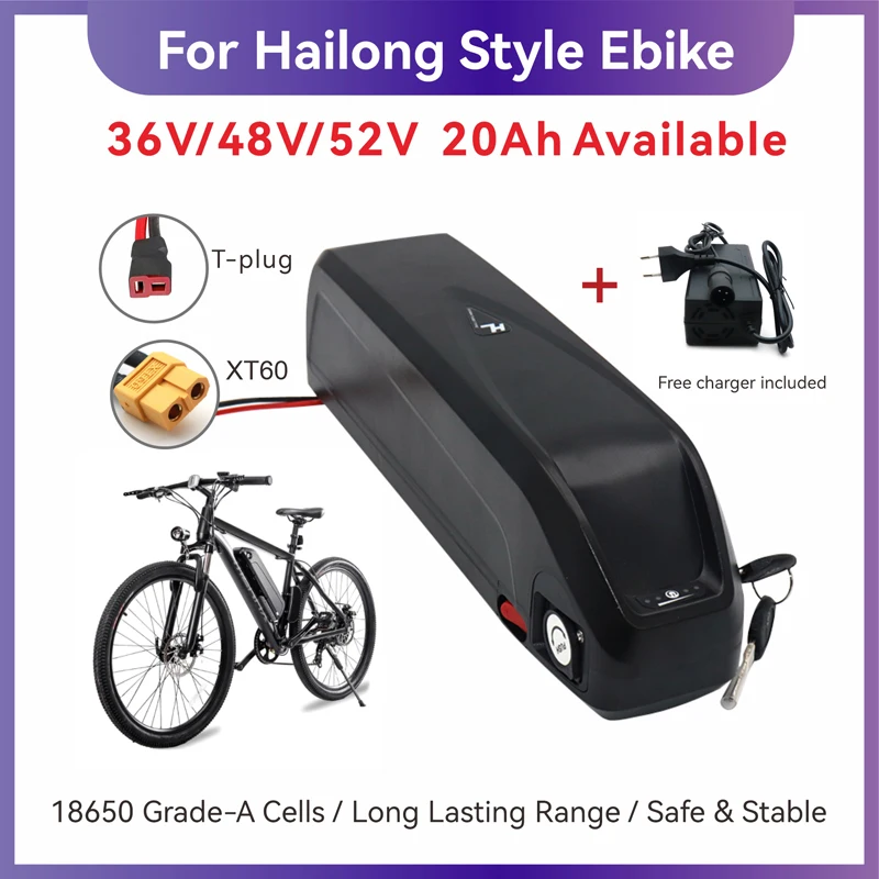 Hailong Style E-Bike Battery 36V 48V 52V 20Ah 18650 Grade A Cells 50A BMS 500W 750W 1000W Bafang BBS02 BBS03 BBSHD Long Range
Hailong Style E-Bike Battery 36V 48V 52V 20Ah 18650 Grade A Cells 50A BMS 500W 750W 1000W Bafang BBS02 BBS03 BBSHD Long Range