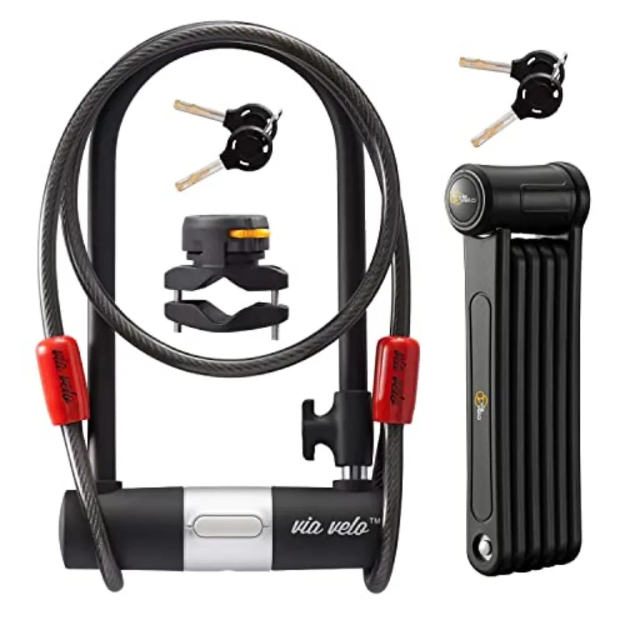 2 Electric Bike Bike Lock Set Same Key System 4 Keyed Alike keys, Heavy-Duty Hard Steel 33.5" Folding Lock 11" Bicycle ULock 6'
2 Electric Bike Bike Lock Set Same Key System 4 Keyed Alike keys, Heavy-Duty Hard Steel 33.5" Folding Lock 11" Bicycle ULock 6'