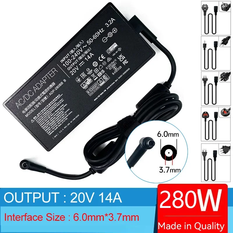 20V 14A 6.0mm*3.7mm Laptop Ac Adapter Charger For Asus ROG Zephyrus S GX531GW Duo GX703 15 GX551QM M16 GU603ZM G16 GU603VV G531
20V 14A 6.0mm*3.7mm Laptop Ac Adapter Charger For Asus ROG Zephyrus S GX531GW Duo GX703 15 GX551QM M16 GU603ZM G16 GU603VV G531