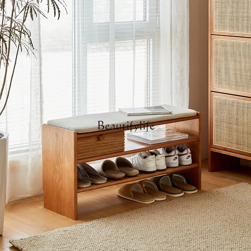 Nordic cherry wood shoe changing stool can sit at home, soft bag seat cushion shoe cabinet 
Nordic cherry wood shoe changing stool can sit at home, soft bag seat cushion shoe cabinet