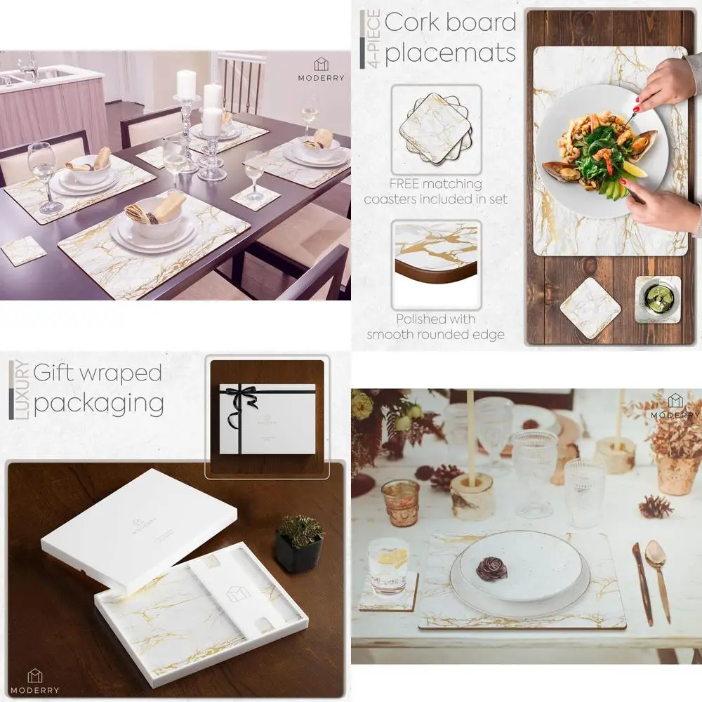 Heat Resistant Marble-Patterned Cork Placemats Set of 4, 16x12 Inches with Gold-Oiled Finish
Heat Resistant Marble-Patterned Cork Placemats Set of 4, 16x12 Inches with Gold-Oiled Finish