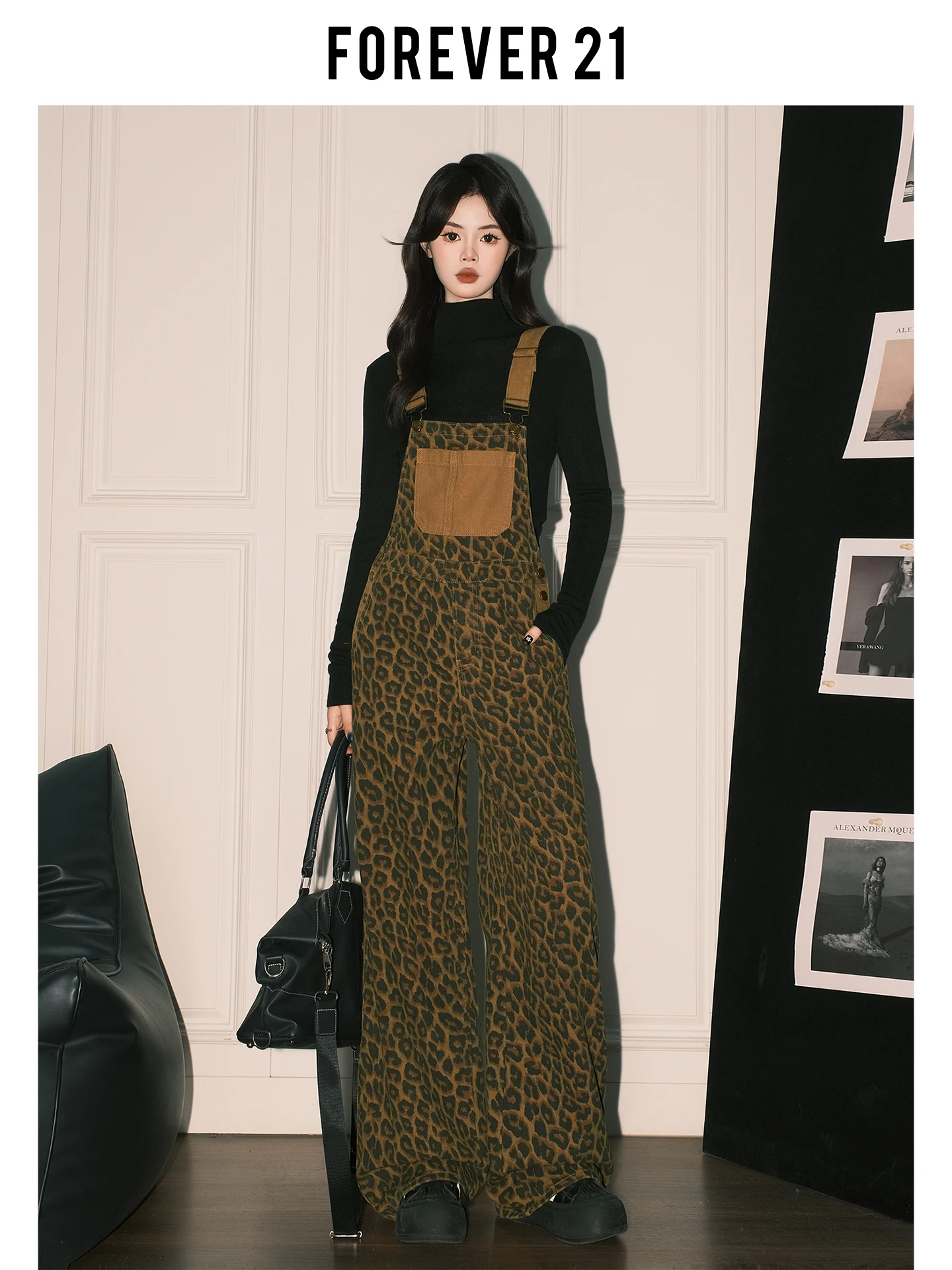 Forever 2 American Sle High Waist Wide Leg Denim Overalls Women's Loose Drapey Straight Cut Jumpsuit with Leopard Print
Forever 2 American Sle High Waist Wide Leg Denim Overalls Women's Loose Drapey Straight Cut Jumpsuit with Leopard Print