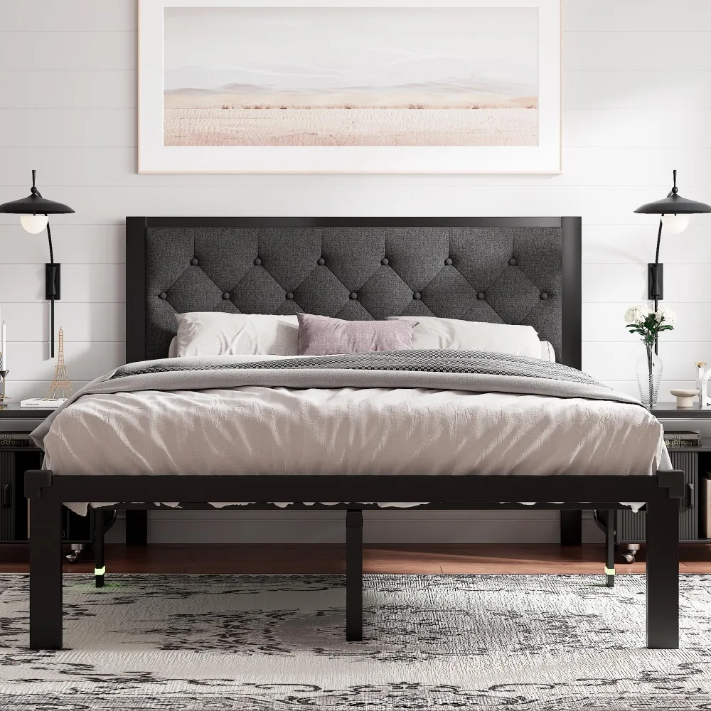 Queen Size Metal Bed Frame with Faux Leather Button Tufted Headboard, with 12" Storage, No Box Spring Needed, Noise Free, Black
Queen Size Metal Bed Frame with Faux Leather Button Tufted Headboard, with 12" Storage, No Box Spring Needed, Noise Free, Black