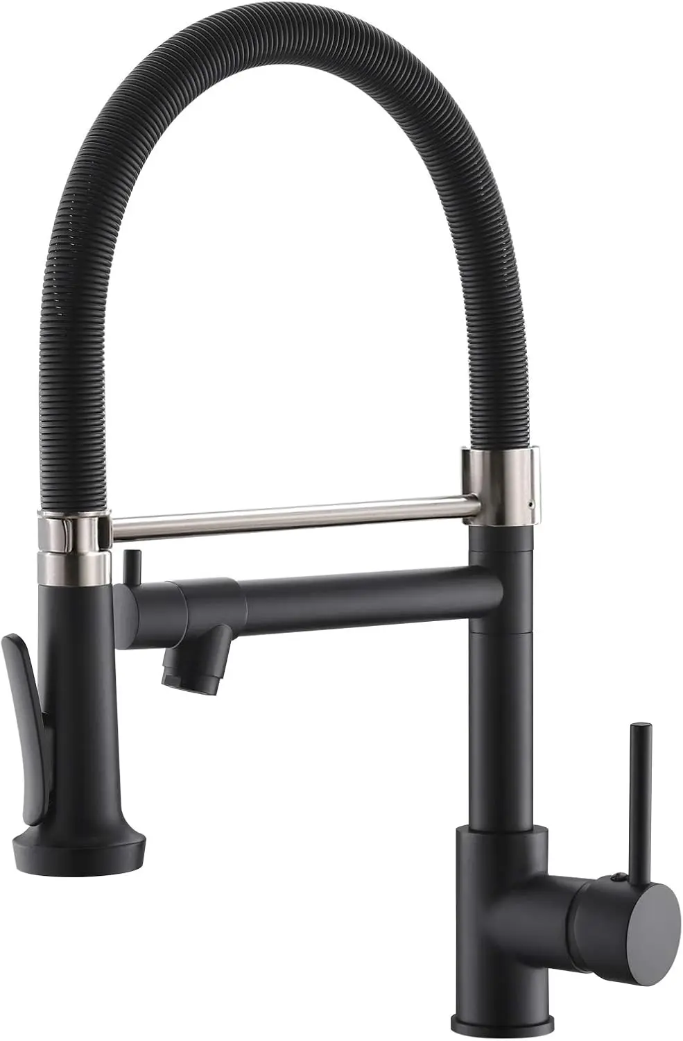 Commercial Black Spring Kitchen Faucet with Pull Down Sprayer, Brushed Nickel
Commercial Black Spring Kitchen Faucet with Pull Down Sprayer, Brushed Nickel