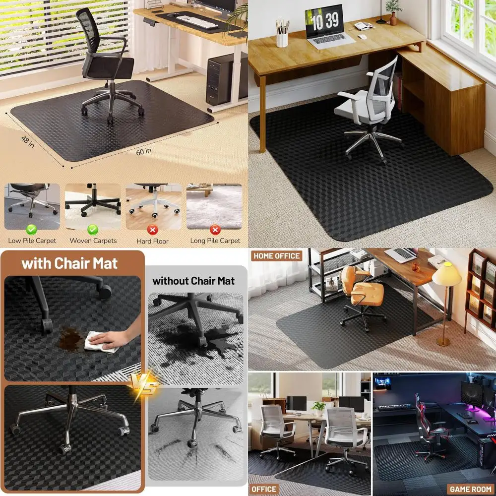 Heavy-Duty Clear Plastic Chair Mat for Low Pile Carpets, 48 x 60, Smooth Glide, Ideal for Home Office and Gaming - Black
Heavy-Duty Clear Plastic Chair Mat for Low Pile Carpets, 48 x 60, Smooth Glide, Ideal for Home Office and Gaming - Black