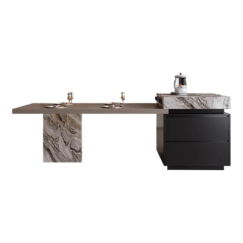 Стол Brown Island, обеденный стол, встроенный бытовой выдвижной итальянский минималистичный направляющий стол из каменной плиты, высокий 
Стол Brown Island, обеденный стол, встроенный бытовой выдвижной итальянский минималистичный направляющий стол из каменной плиты, высокий