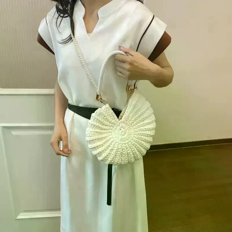 Conch Shell Knit Crochet Shoulder Bag,Pearl Chain Handmade Woven Women Sling Bag
Conch Shell Knit Crochet Shoulder Bag,Pearl Chain Handmade Woven Women Sling Bag