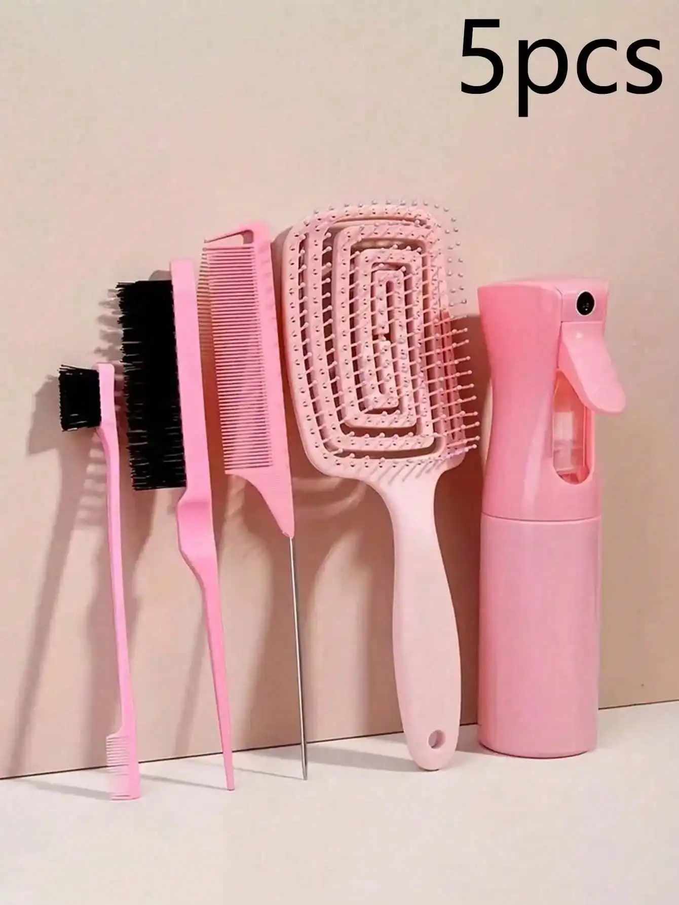 OBOVAY 3/5/6pcs Hair Styling Tool Set, Includes Curling Brush, Detangling Comb, Teasing Brush, Volumizing Brush, Styling Brush, 200ml Reusable Spray Bottle, Suitable For Styling, Cleaning, Spraying, Volumizing, Edging On Women's Hair And Wigs, Bathroom De
OBOVAY 3/5/6pcs Hair Styling Tool Set, Includes Curling Brush, Detangling Comb, Teasing Brush, Volumizing Brush, Styling Brush, 200ml Reusable Spray Bottle, Suitable For Styling, Cleaning, Spraying, Volumizing, Edging On Women's Hair And Wigs, Bathroom De