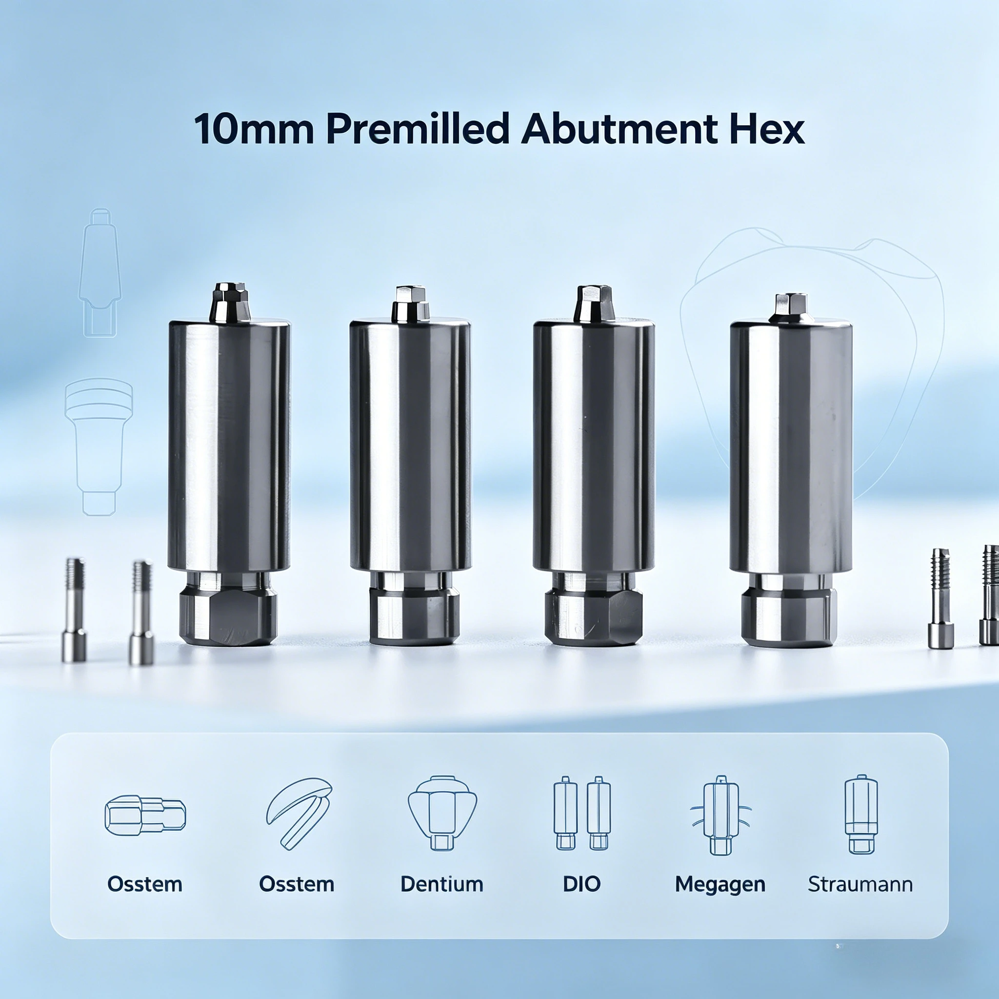 10mm Dental Premilled Abutment Hex CAD/CAM Zirconia Titanium For Osstem Dentium DIO Megagen Dental Implant Accessories
10mm Dental Premilled Abutment Hex CAD/CAM Zirconia Titanium For Osstem Dentium DIO Megagen Dental Implant Accessories