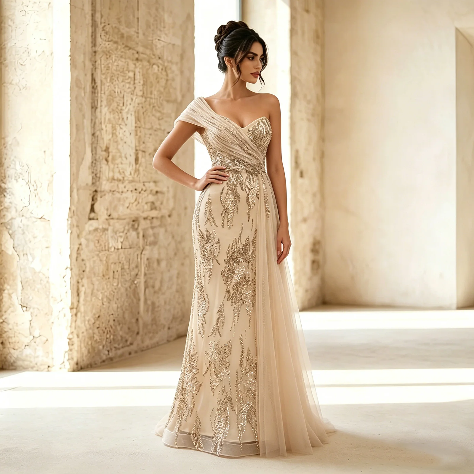 Eshault&bridal Luxury One Shoulder Beaded Mermaid Evening Dress with Overlay Formal Wedding Party Gown for Women Customized 2026
Eshault&bridal Luxury One Shoulder Beaded Mermaid Evening Dress with Overlay Formal Wedding Party Gown for Women Customized 2026