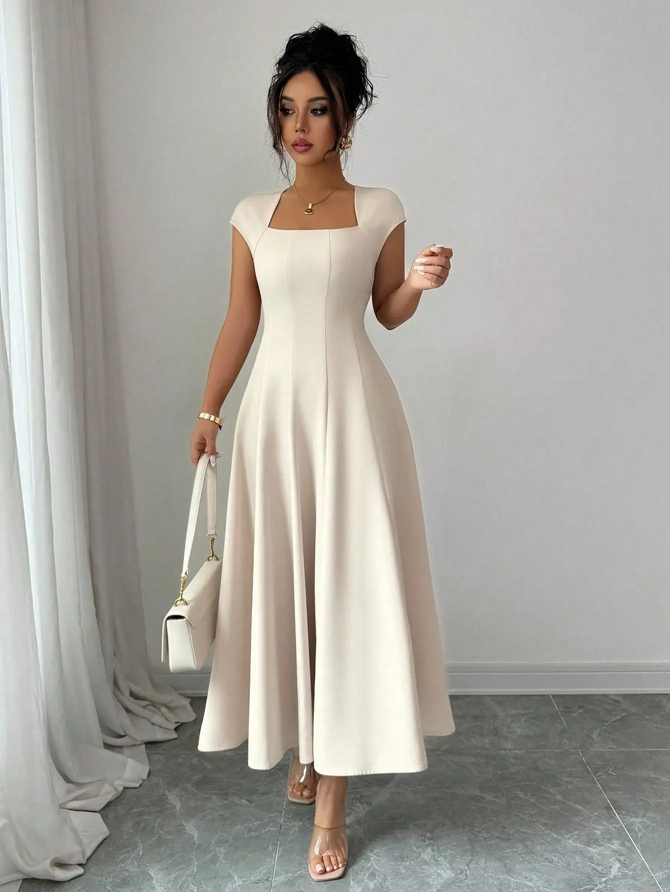 Elegant Square Neck Cinched Waist A-Line Midi Dress for Spring Summer
Elegant Square Neck Cinched Waist A-Line Midi Dress for Spring Summer