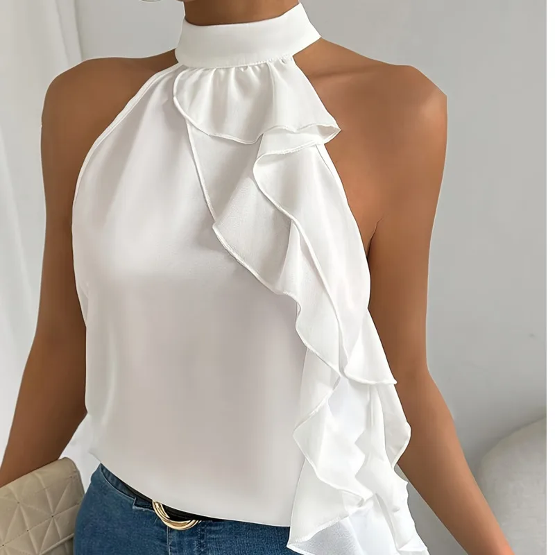 2026 Spring Summer Women Elegant Blouse White Shirt Sexy Halter Off-shoulder Sleeveless Ruffles Tank Top
2026 Spring Summer Women Elegant Blouse White Shirt Sexy Halter Off-shoulder Sleeveless Ruffles Tank Top