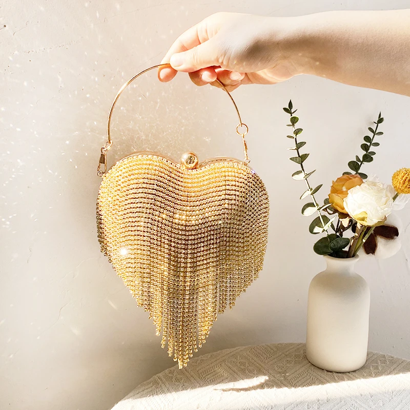 Elegant Heart-shaped Rhinestone Dinner Purses and Handbags Diamond Tassel Evening Clutch Bag Metal Handle Wedding Party Wallet
Elegant Heart-shaped Rhinestone Dinner Purses and Handbags Diamond Tassel Evening Clutch Bag Metal Handle Wedding Party Wallet
