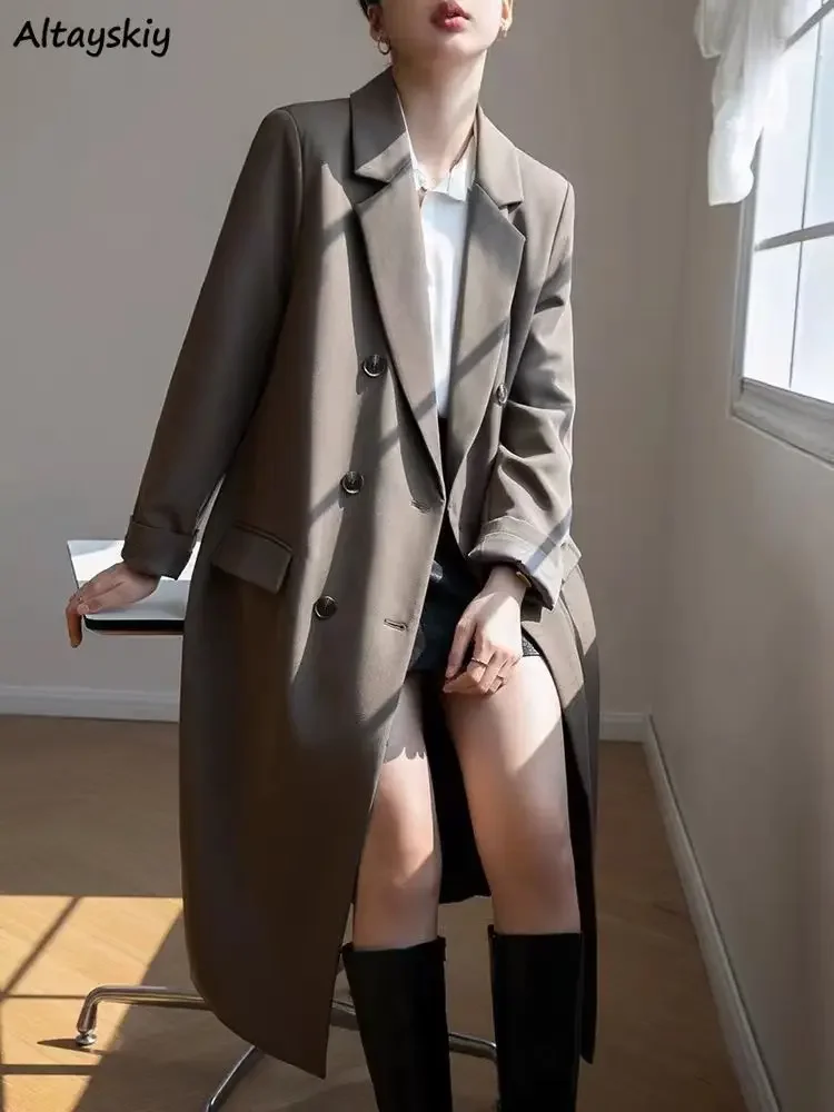 Long Blazers Women Loose Double Breasted Vintage Notched Coats Office Lady Temperament Design Spring Autumn All-match British 
Long Blazers Women Loose Double Breasted Vintage Notched Coats Office Lady Temperament Design Spring Autumn All-match British
