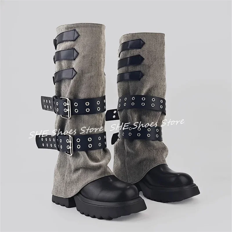 Punk Chunky Bottom Removable Belt Women Western Boots Denim Splicing Knee High Trouser Long Boots Ladies Motorcycle Boots
Punk Chunky Bottom Removable Belt Women Western Boots Denim Splicing Knee High Trouser Long Boots Ladies Motorcycle Boots