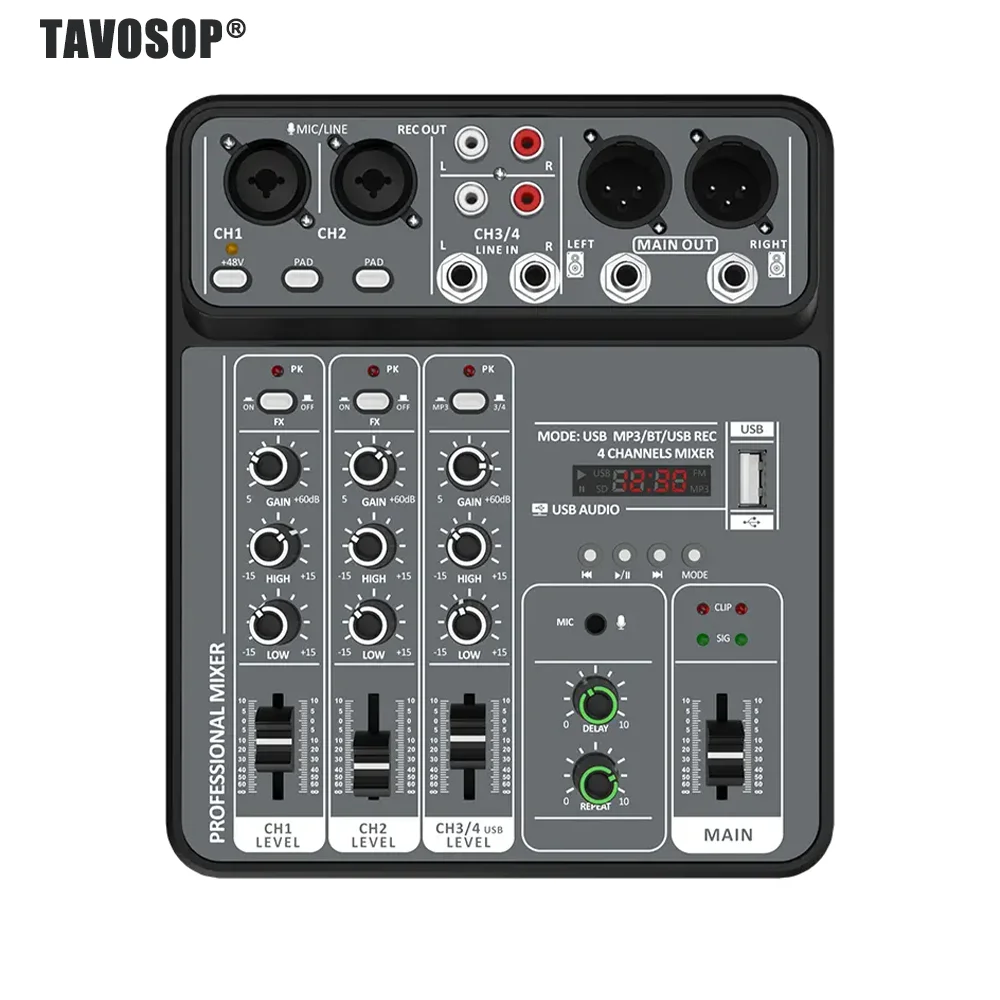 4 Channel Audio Mixer 48V Phantom Power USB Studio Mixer Bluetooth DJ Console Karaoke Mix for Recording Karaoke
4 Channel Audio Mixer 48V Phantom Power USB Studio Mixer Bluetooth DJ Console Karaoke Mix for Recording Karaoke