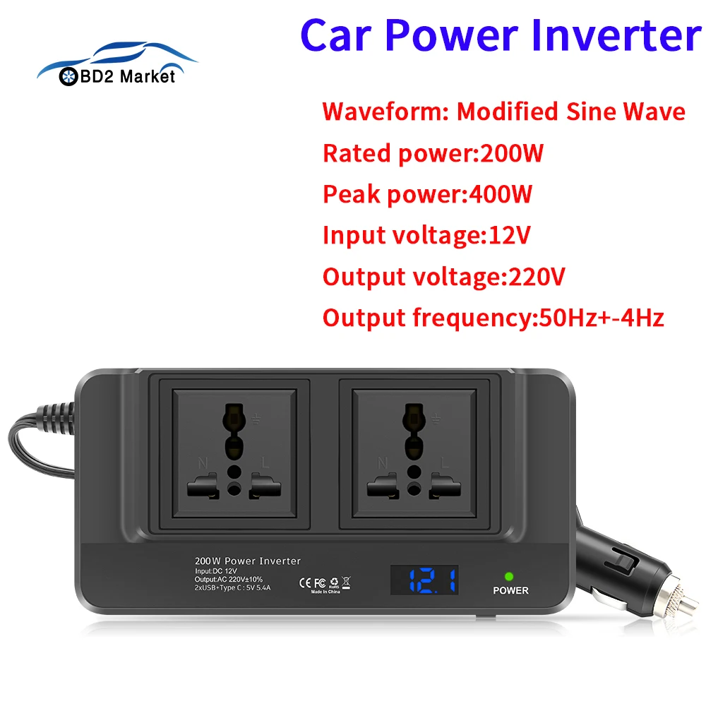 200W Car Inverter LCD Display DC 12V to AC 220V Adapter Charger Socket Auto Power Converter USB Mobile Phone Fast Charging PD2.0
200W Car Inverter LCD Display DC 12V to AC 220V Adapter Charger Socket Auto Power Converter USB Mobile Phone Fast Charging PD2.0