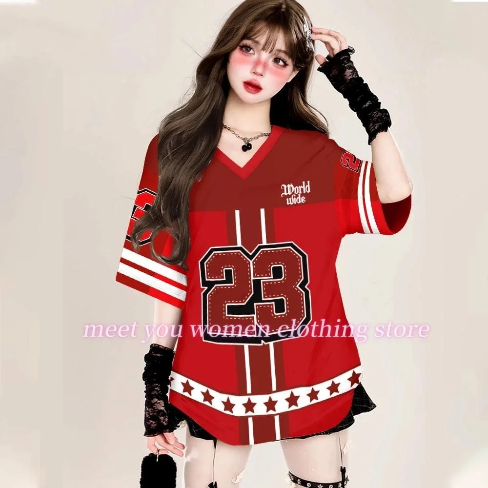 hot sell Womens number 23 Print Female Summer Basic Short Sleeve V-Neck Tees Casual Retro Ladies Sport Plus Size Women Clothing
hot sell Womens number 23 Print Female Summer Basic Short Sleeve V-Neck Tees Casual Retro Ladies Sport Plus Size Women Clothing