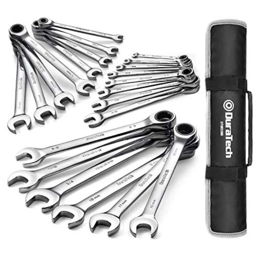 Ratcheting Wrench Set Combination Wrench Set SAE Metric 22-piece 1/4 to 3/4 6-18mm CR-V Steel with Pouch
Ratcheting Wrench Set Combination Wrench Set SAE Metric 22-piece 1/4 to 3/4 6-18mm CR-V Steel with Pouch
