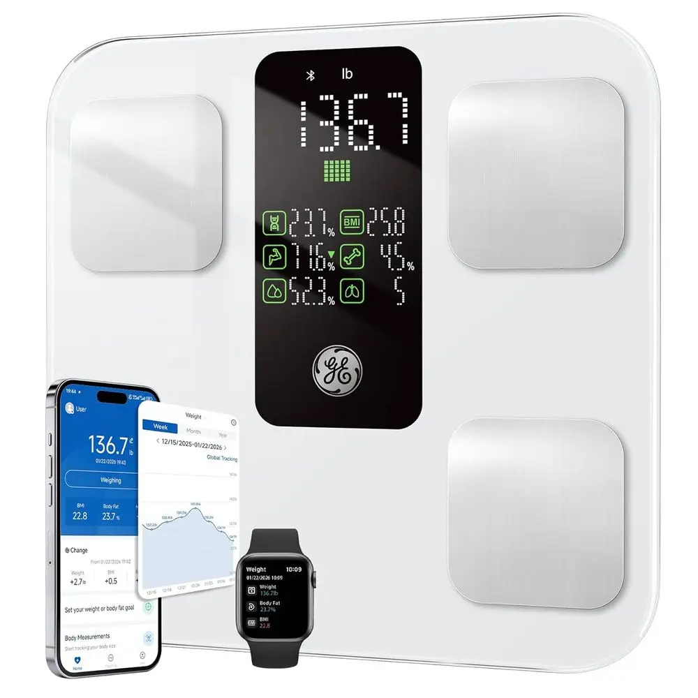 Advanced White Bathroom Scale with 14 Body Metrics, BMI, Muscle Mass, and Large Display
Advanced White Bathroom Scale with 14 Body Metrics, BMI, Muscle Mass, and Large Display