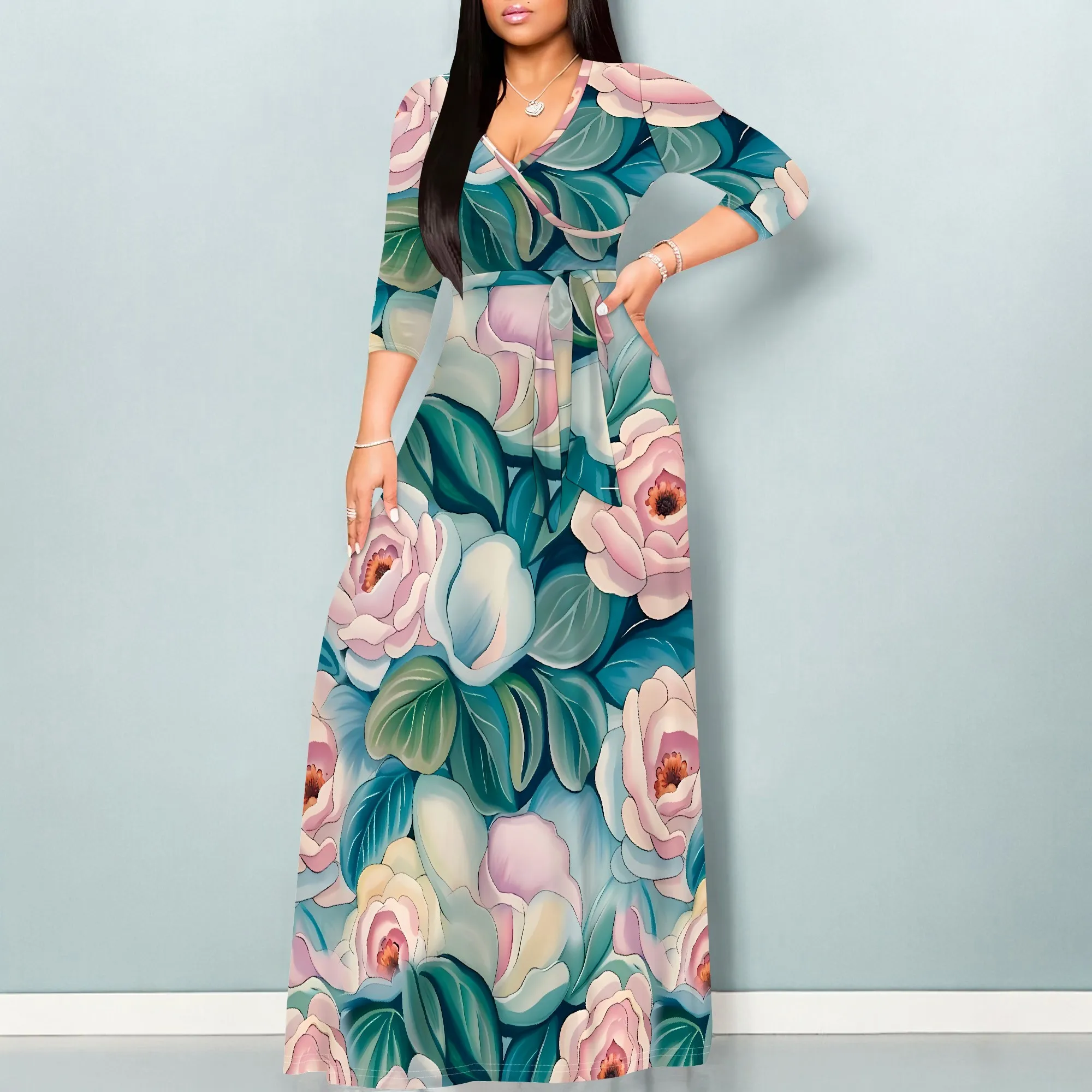 V-Neck Floral Wrap Maxi Dress with Belt Elegant Pastel Summer Dress with 3/4 Sleeves
V-Neck Floral Wrap Maxi Dress with Belt Elegant Pastel Summer Dress with 3/4 Sleeves