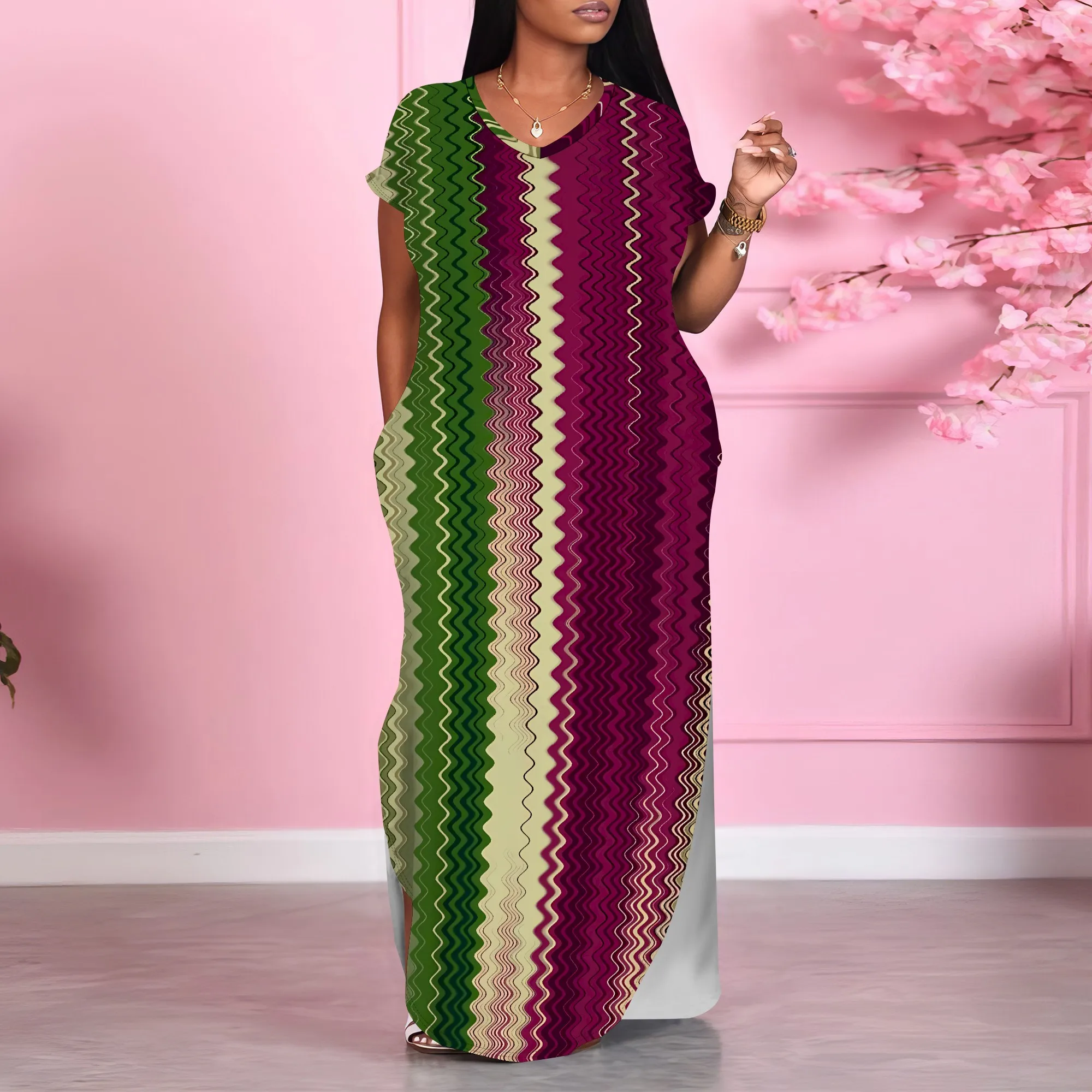 Nupusa Zigzag Stripe Loose Maxi Dress for Women Summer Off Shoulder Casual Long Dress with Side Slit 
Nupusa Zigzag Stripe Loose Maxi Dress for Women Summer Off Shoulder Casual Long Dress with Side Slit