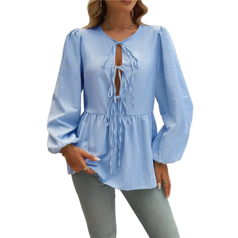 ABRT-Women's Tie Front Babydoll Blouse Tops Long Sleeve Stripe Peplum Ruffle Lace Up Shirts
ABRT-Women's Tie Front Babydoll Blouse Tops Long Sleeve Stripe Peplum Ruffle Lace Up Shirts