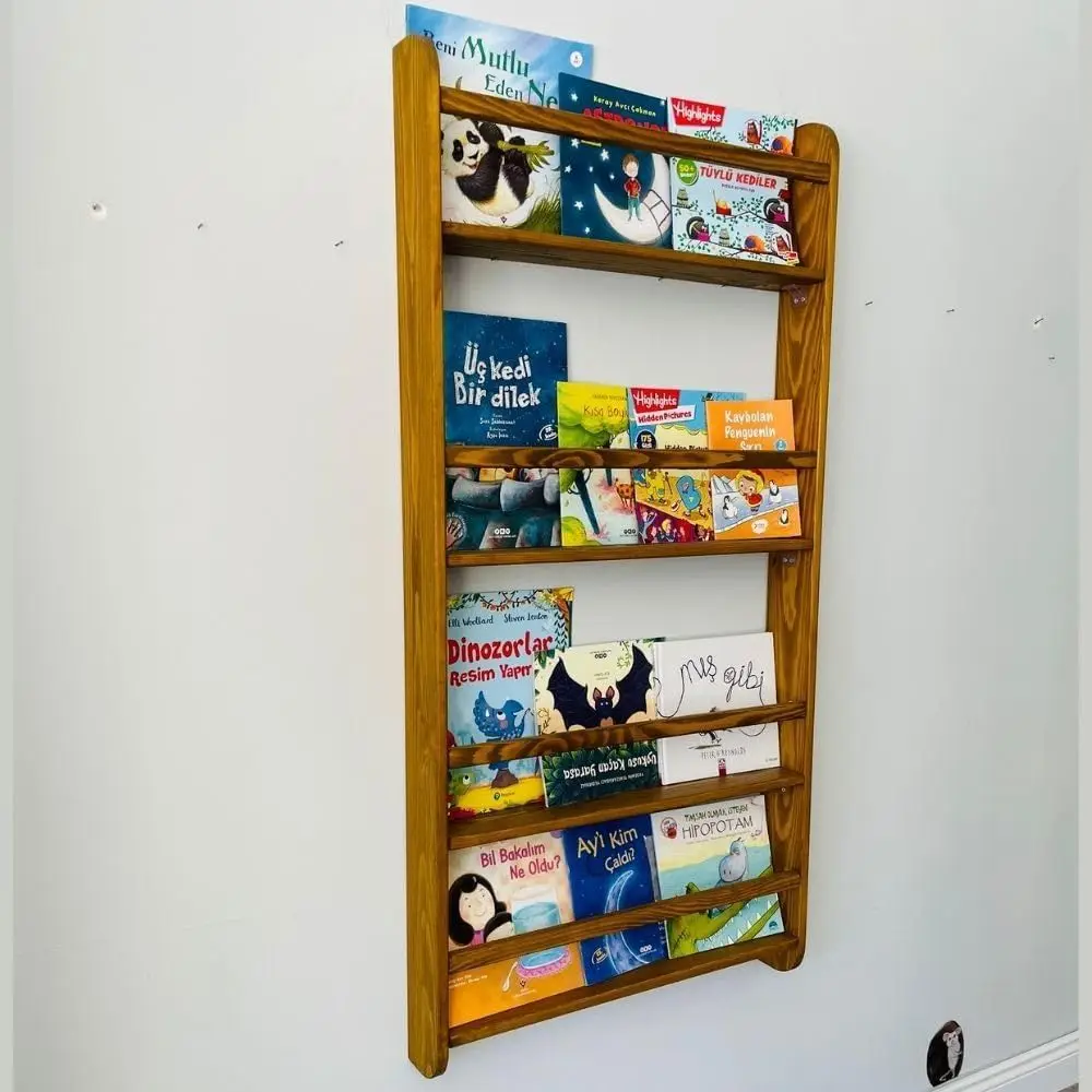 Solid Pine Wall-Mounted 4-Tier Bookshelf for Kids, Nursery or Living Room in Chestnut Finish
Solid Pine Wall-Mounted 4-Tier Bookshelf for Kids, Nursery or Living Room in Chestnut Finish