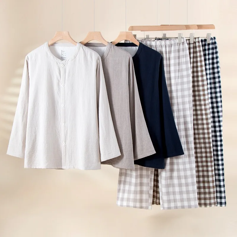 Long Sleeve Pajama Set For Men&Women Breathable Soft Cotton Sleepwear Simple Solid Top And Plaid Trousers Home Clothes 2-piece
Long Sleeve Pajama Set For Men&Women Breathable Soft Cotton Sleepwear Simple Solid Top And Plaid Trousers Home Clothes 2-piece