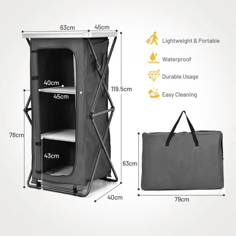 Folding Camping Storage Cabinet with 3 Shelves and Carry Bag-L
Folding Camping Storage Cabinet with 3 Shelves and Carry Bag-L