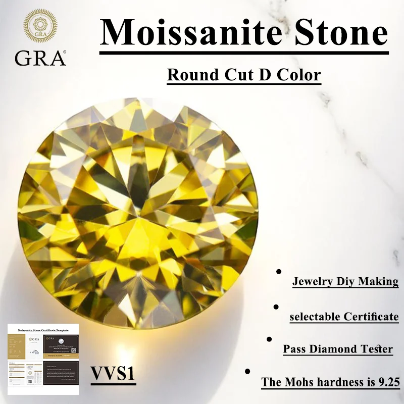 Moissanite Stone Round Cut Golden Yellow Color VVS1 with GRA Certificate Gemstone Charms Pass Diamond Tester for jewel making
Moissanite Stone Round Cut Golden Yellow Color VVS1 with GRA Certificate Gemstone Charms Pass Diamond Tester for jewel making
