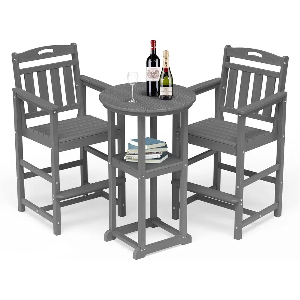 3-Piece Outdoor High Top Patio Set with Weather-Resistant Adirondack Chairs, Grey
3-Piece Outdoor High Top Patio Set with Weather-Resistant Adirondack Chairs, Grey