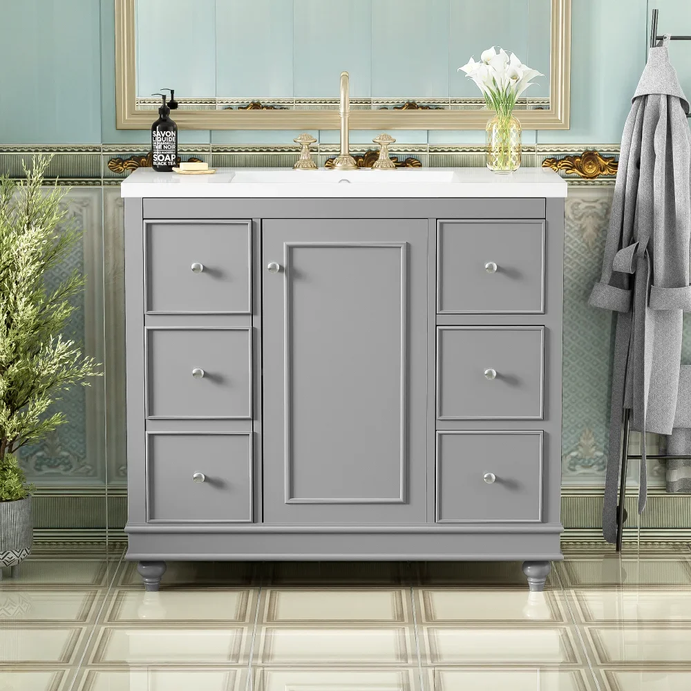 Modern Bathroom Vanity Cabinet -4 Drawers and 1 Cabinet Door, Resin Integrated Sink, Adjustable Shelf, with MDF
Modern Bathroom Vanity Cabinet -4 Drawers and 1 Cabinet Door, Resin Integrated Sink, Adjustable Shelf, with MDF